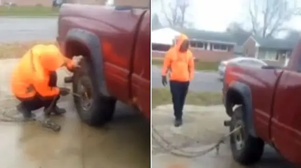 روش عجیب خارج کردن چرخ خودرو ! + فیلم 