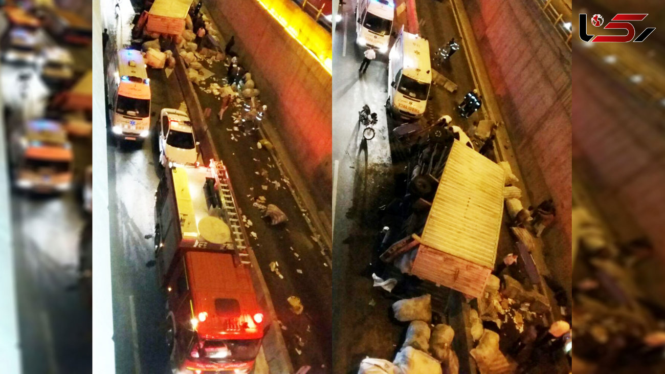 واژگونی کامیونت که 9 افغانی را در قسمت بار داشت / بامداد ا مروز در امام علی(ع) تهران رخ داد + عکس