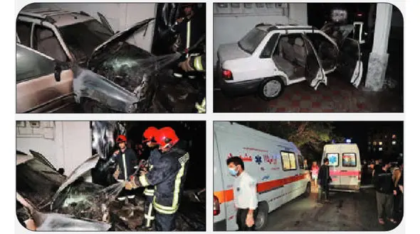 نجات 7 نفر از چنگ پراید آتشین + عکس