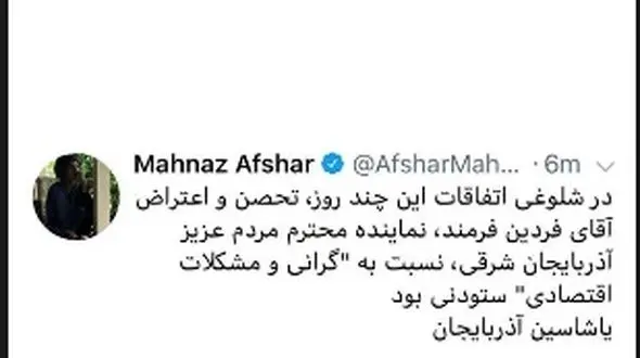 ستایش مهناز افشاراز  تحصن نماینده مجلس بخاطر گرانی +عکس 