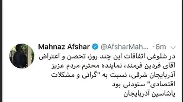 ستایش مهناز افشاراز  تحصن نماینده مجلس بخاطر گرانی +عکس 