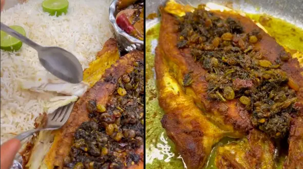 طرز تهیه حشو روی ماهی شانک صورتی یا کخو + فیلم