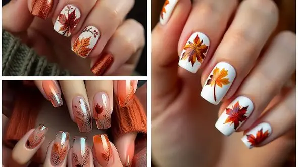 طراحی ناخن با برگ‌ های خشک: بهترین مدل‌ های پاییزی