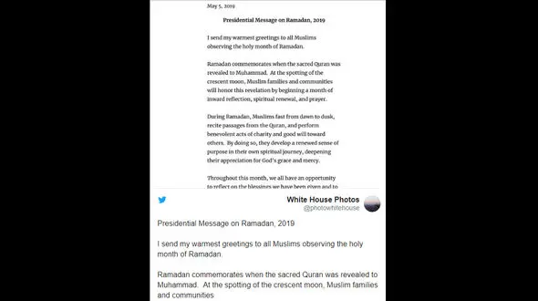 پیام تبریک ترامپ به مناسبت ماه رمضان+عکس