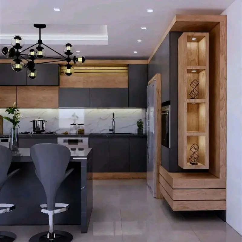 طراحی کابینت آشپزخانه دو رنگ دکوراتیو