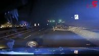 ثبت لحظه تصادف یک خودرو با دیواره کنار جاده توسط دوربین خودروی پلیس+ فیلم