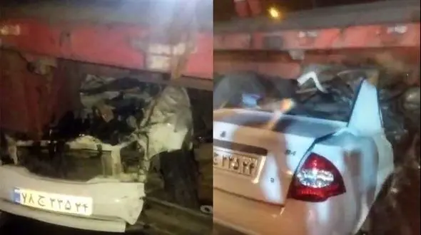 فیلم مچاله شدن تیبا  زیر خودروی کفی در جاده خرمشهر / 3 زن و مرد در تیبا بودند + عکس و جزییات