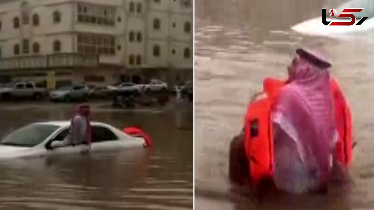 فیلم لحظه اقدام شجاعانه یک مرد برای نجات یک گرفتار در سیل + عکس