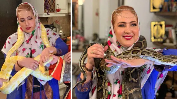 فاطمه گودرزی و بازی با 2 مار عظیم الجثه + عکس