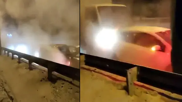 فیلم لحظه تصادف زنجیره ای وحشتناک !