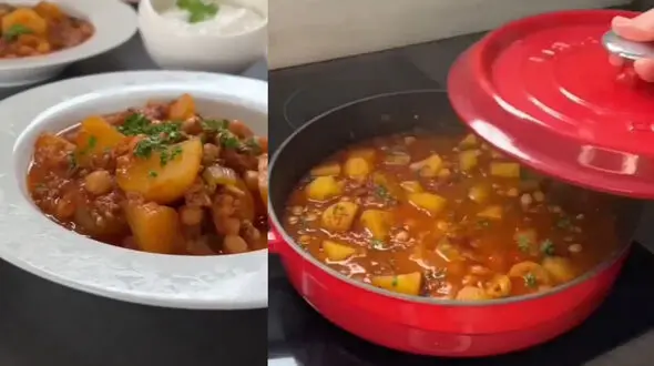 خوراک نخود و گوشت یک غذای خوشمزه + فیلم