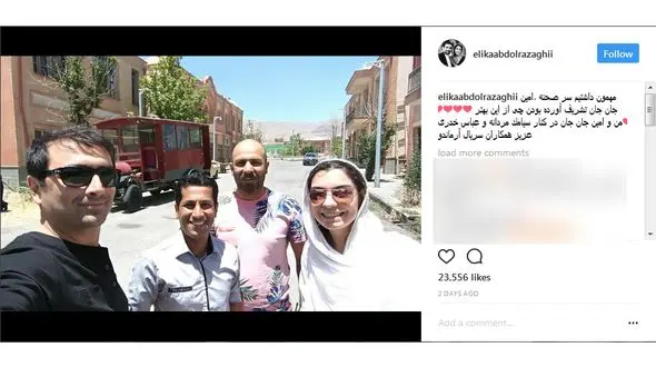 امین زندگانی و همسرش در پشت صحنه یک فیلم + عکس