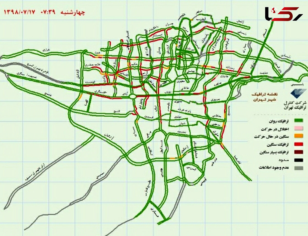 وضعیت ترافیکی معابر بزرگراهی تهران 