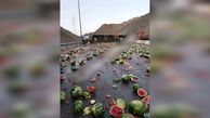 جاده کوله سنگی زاهدان پر از هندوانه شد + فیلم و عکس