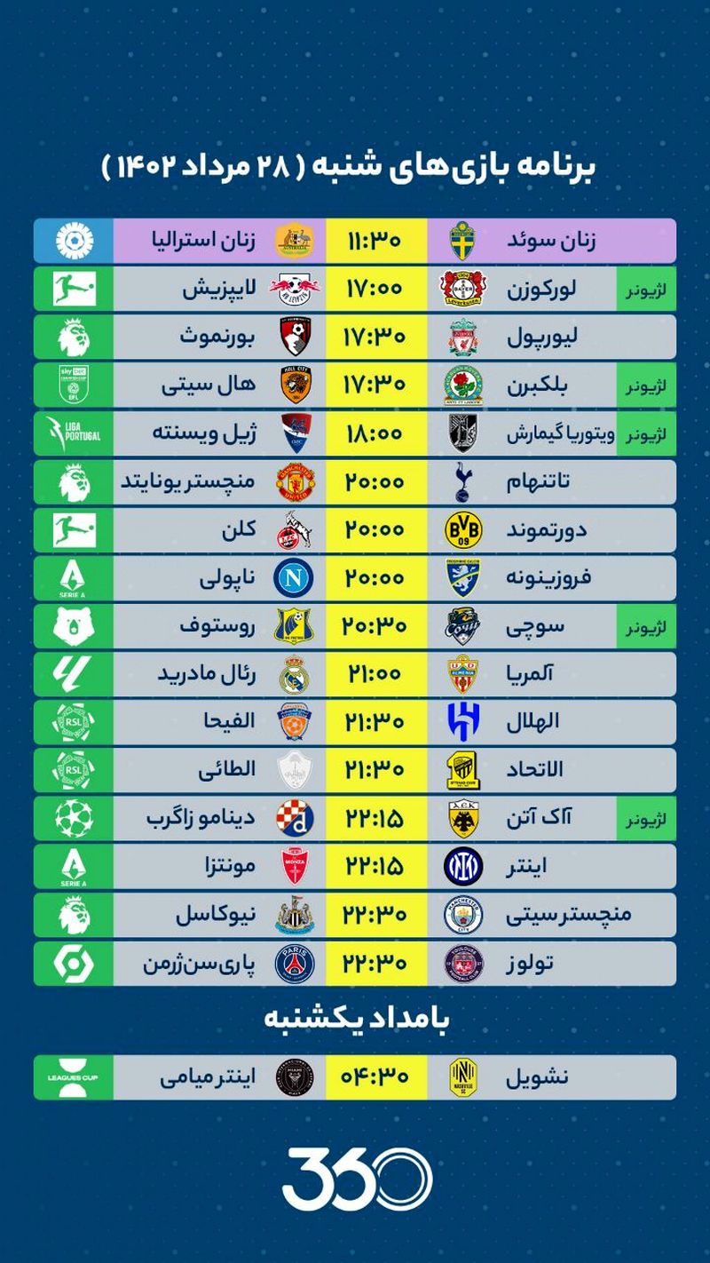 برنامه بازی های 28 مرداد