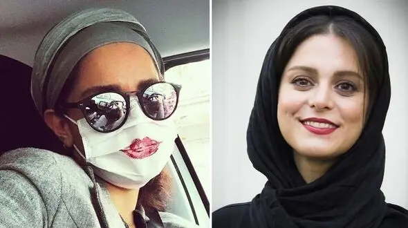 خانم بازیگر شهرزاد از روی ماسک رژلب زد + عکس