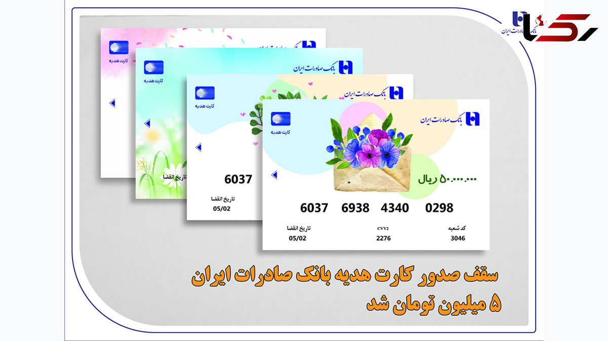 سقف صدور کارت هدیه بانک صادرات ایران 5 میلیون تومان شد