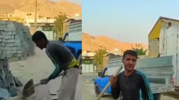 غوغای فیلم خوانندگی این کارگر گچسارانی هنگام بنایی! 