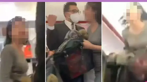 سرفه خانم مسافر بدون ماسک به صورت مسافران هواپیما / او بازداشت شد + عکس