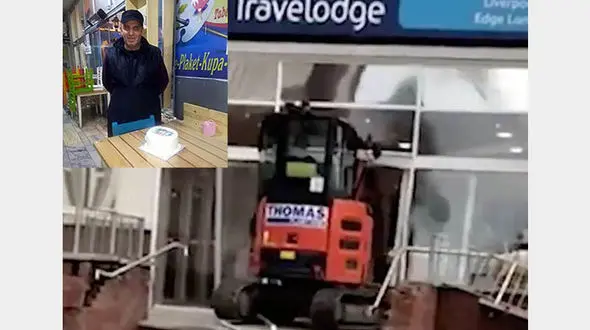 مردی عصبانی با بولدوزر ساختمان هتل را ویران کرد+ فیلم