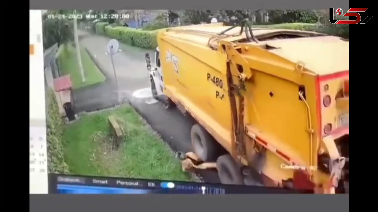 ببینید / زیر گرفتن وحشتناک عابرپیاده توسط ماشین حمل زباله + فیلم