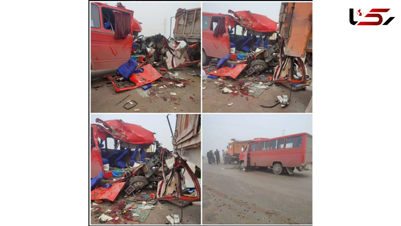 6 عکس از تصادف مرگبار مینی بوس دانش آموزان با کامیون / جزئیات کشته ها و زخمی ها