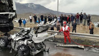 عکس های دلخراش از مچاله شدن مرگبار ماشین زیر تریلی در جاده اراک ! / 3 نفر در دم کشته شدند !