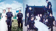 نامزد یک پلیس با لباس عروسی به کلانتری محل خدمت داماد رفت! + عکس