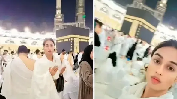 این جوان زیبا و جذاب دختر است یا پسر ؟! / فیلم جنجالی از کعبه و خشم مردم !