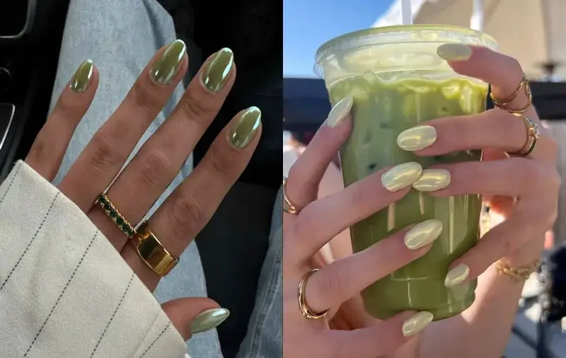 مدل ناخن سبز ماچا کروم