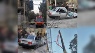 ببینید / له شدن هولناک پراید؛ اولین تصاویر از سقوط تیرچه‌های بتنی از روی جرثقیل در مشهد