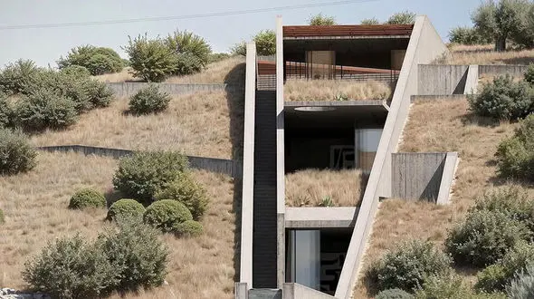 خانه‌ ای با طراحی منحصر به فرد در جزیره کرت؛ جایی که زمین و فضا یکی می‌ شود + عکس