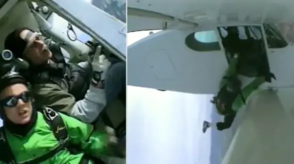 پرش از بالای کوه به درون هواپیما با لباس بالدار + فیلم