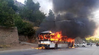 عکس وحشتناک از آتش گرفتن اتوبوس مسافربری در جاده همدان