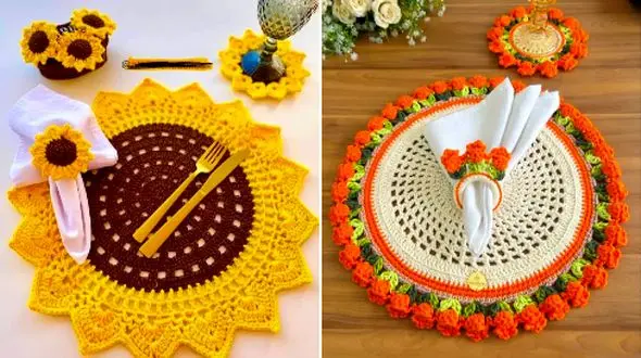 15 طرح خاص زیر بشقابی بافتنی گل برجسته؛ مدرنیته در دکور میز شما