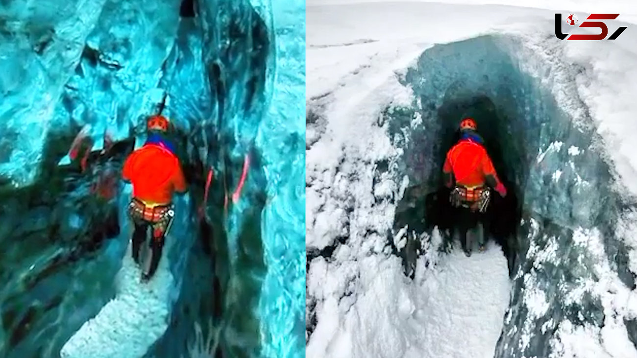 قدم زدن در غار یخی در ایسلند + فیلم