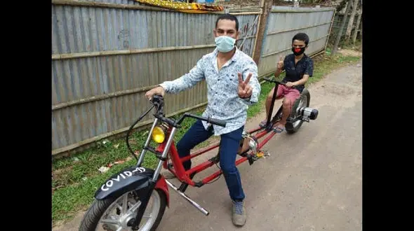 ابتکار جالب مرد هندوستانی برای رعایت فاصله گذاری اجتماعی! + فیلم