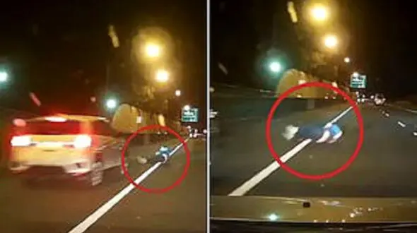 فیلم باور نکردنی / مهارت بالای راننده با دیدن مرد غلتان در وسط اتوبان! / استرالیا