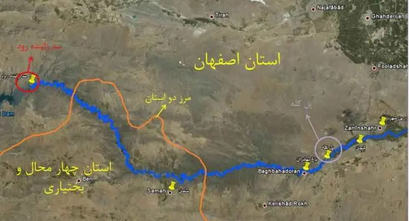 نقشه رودخانه زاینده رود