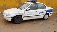 حادثه برخورد شاخ به شاخ با خودروی پلیس کرمانشاه + عکس 