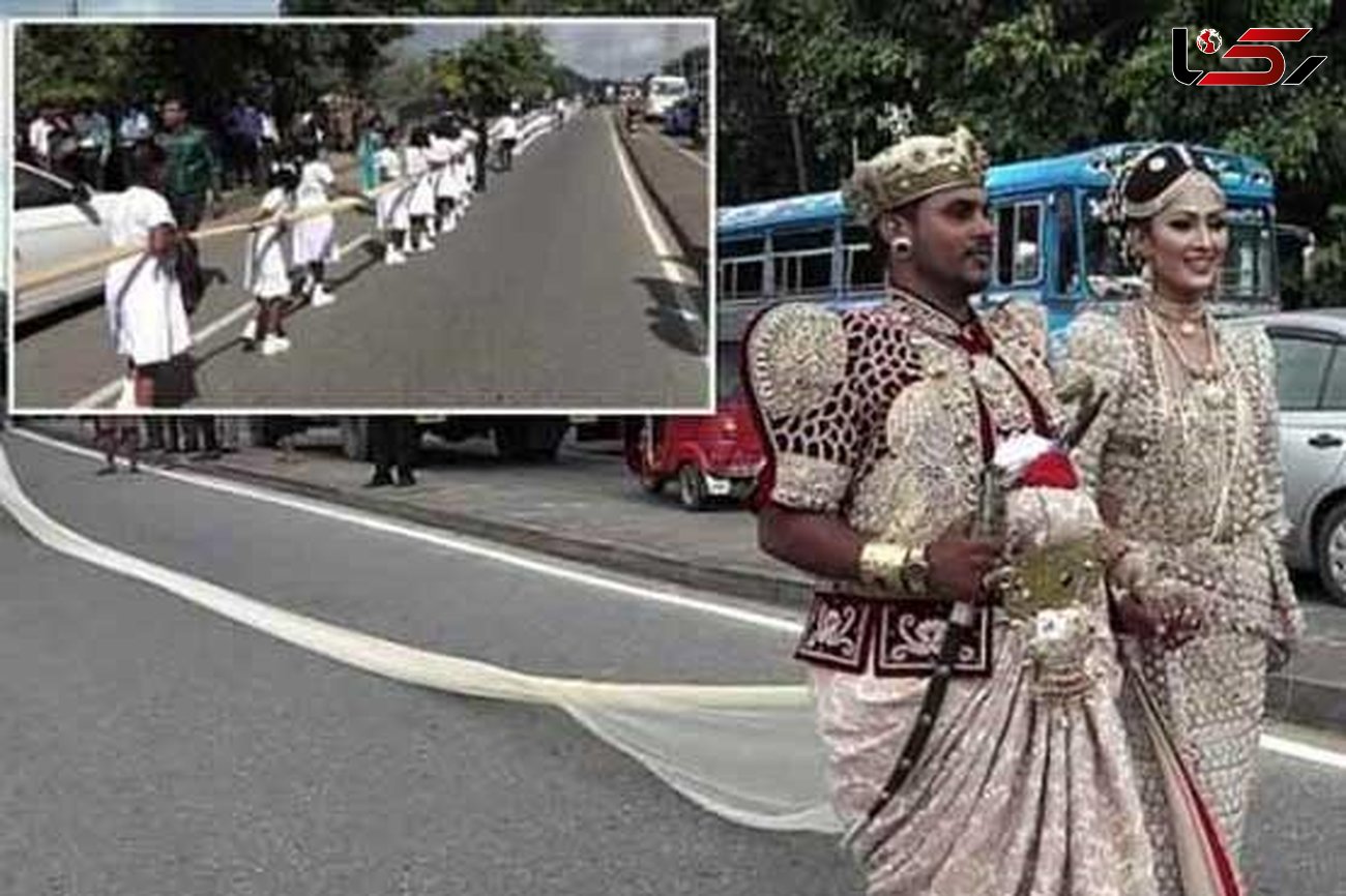 حمل پر دردسر دنباله لباس عروس توسط دانش آموزان سریلانکایی