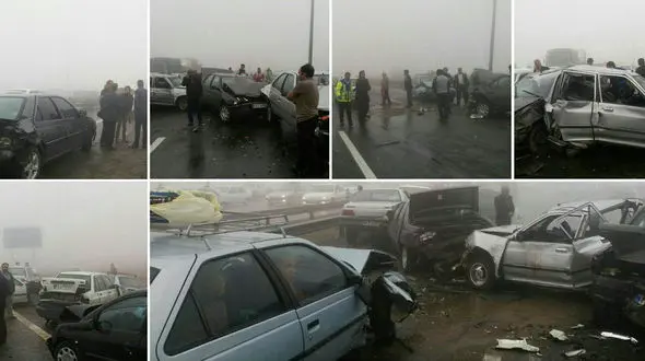 علت تصادف وحشتناک زنجیره ای اتوبان مشهد اعلام شد+فیلم و عکس