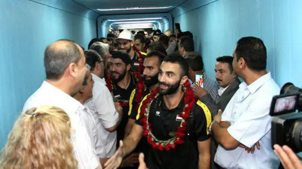 استقبال قهرمانانه از ملی‌پوشان سوری در دمشق