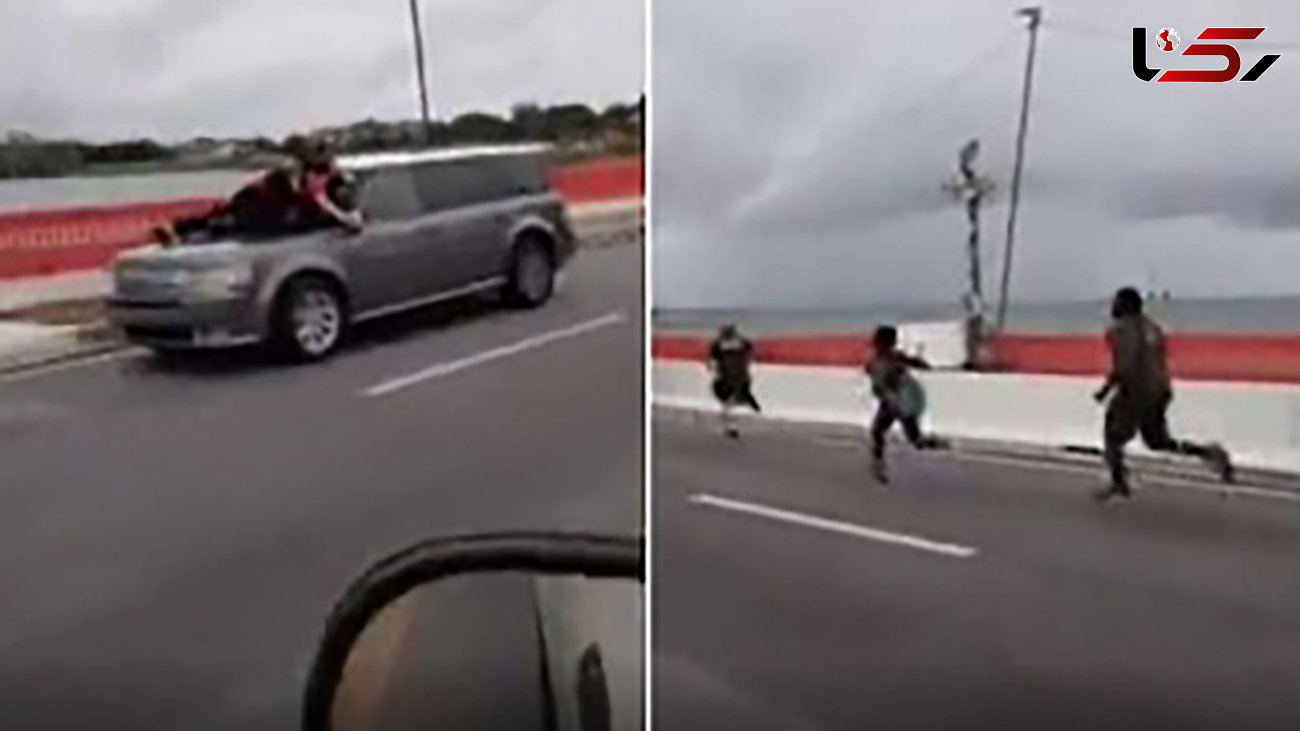 سرسخت‌ترین معترض آمریکایی سوار بر کاپوت خودرو در حال حرکت + فیلم
