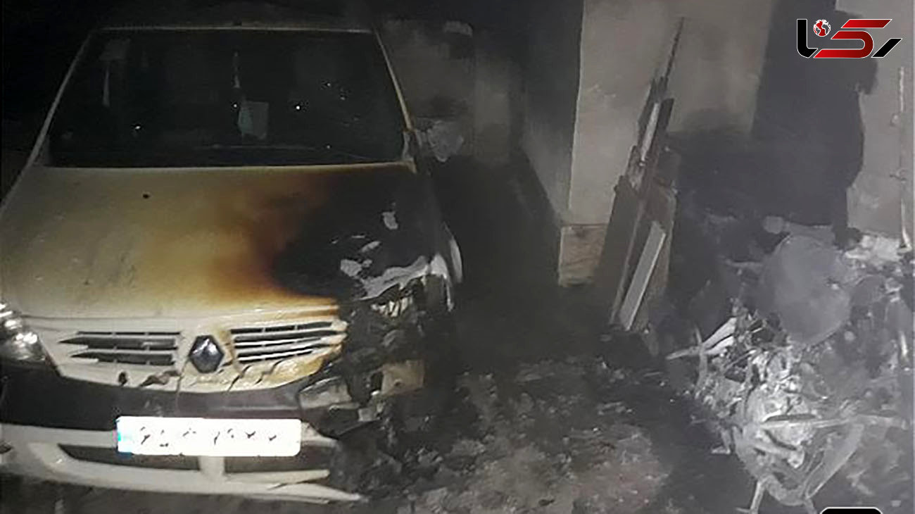 آتش سوزی خودرو و موتورسیکلت در پارکینگ / در تهران رخ داد + عکس ها