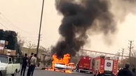ببینید /  آتش سوزی کپسول گاز پژو ۲۰۶ در بلوار هجرت تهران