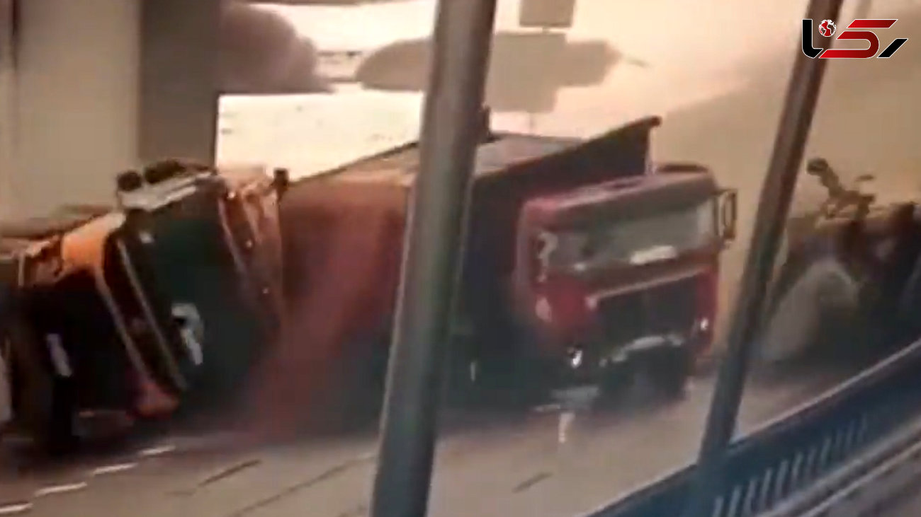 تصادف هولناک 3 کامیون در سن پترزبورگ روسیه + فیلم