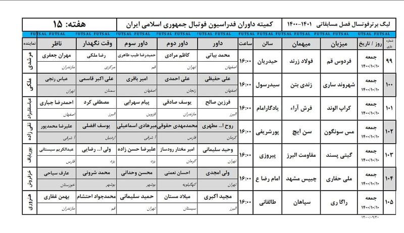 اسامی داوران فوتسال