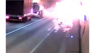 فیلم لحظه آتش گرفتن خودرو در تونل
