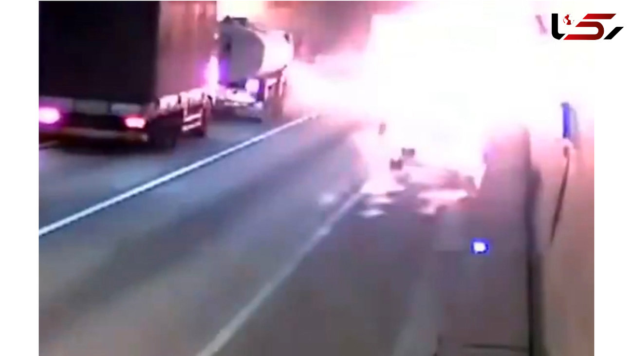 فیلم لحظه آتش گرفتن خودرو در تونل
